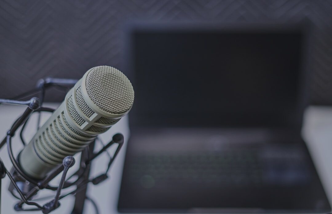 Home podcast and streaming studio setup with microphone